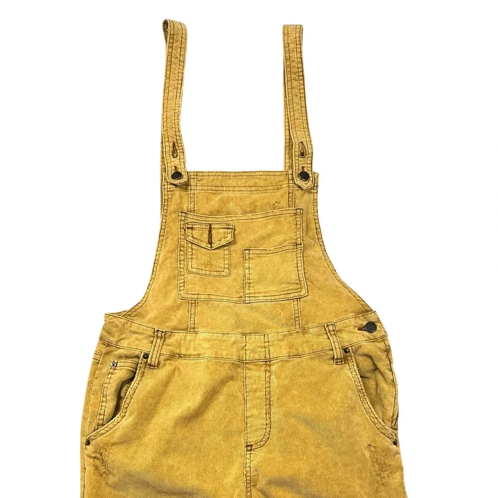 Free People Corduroy Overalls Womens 29 Straight Leg Distressed Mustard Yellow